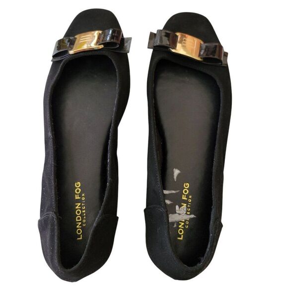 London Fog Collection Womens Black Flats With Gold Buckle Accent (Size 8M) - Picture 6 of 8